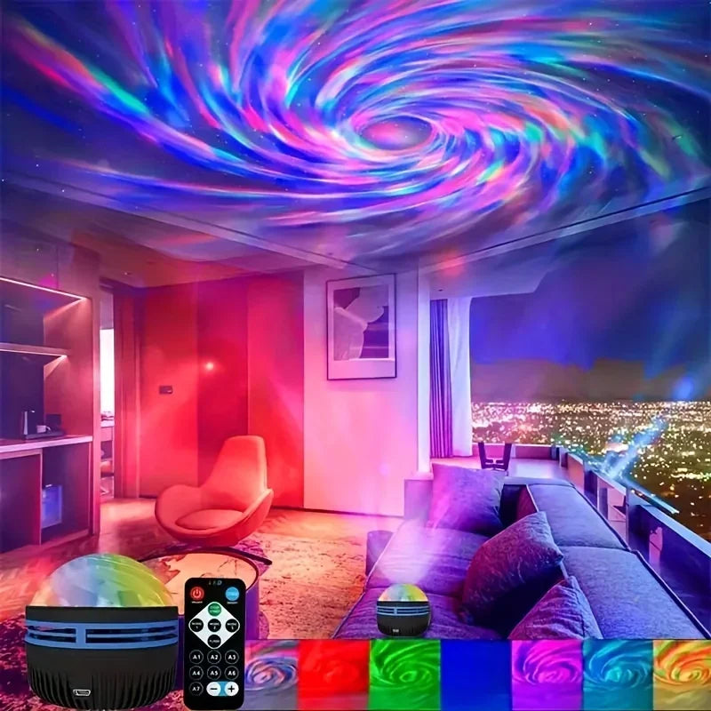 Projecteur d’Étoiles Aurore Boréale | Lampe Galaxy Ciel Étoilé Rotatif + Télécommande