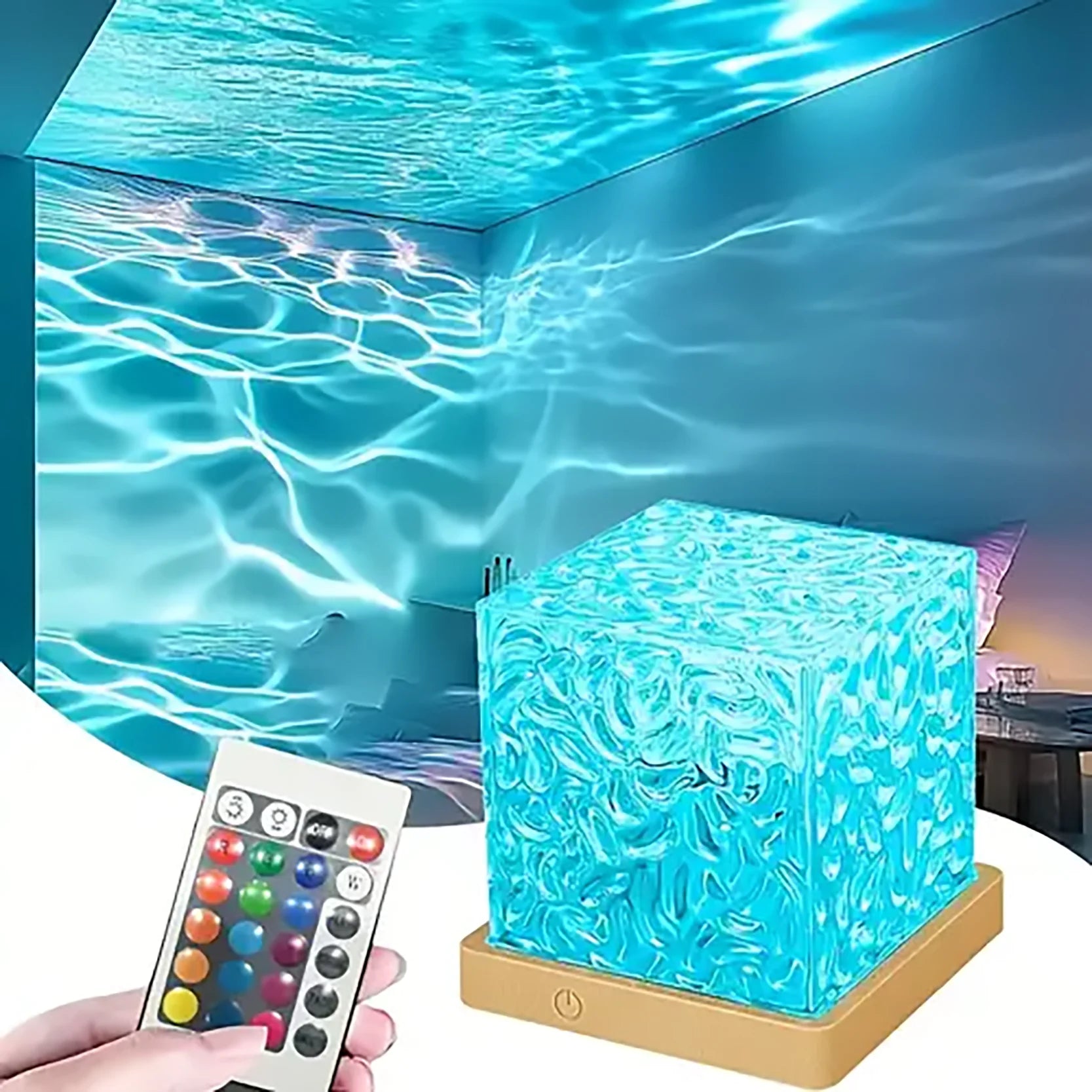 Lampe Projecteur Océan & Aurore Boréale – Effet Ondes d’Eau RGB, 16 Couleurs, Télécommande, Veilleuse LED USB pour Chambre, Salon & Bureau