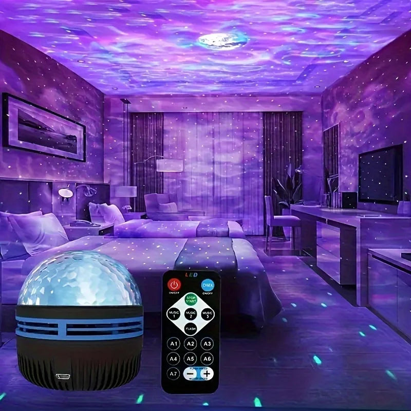 Projecteur d’Étoiles Aurore Boréale | Lampe Galaxy Ciel Étoilé Rotatif + Télécommande