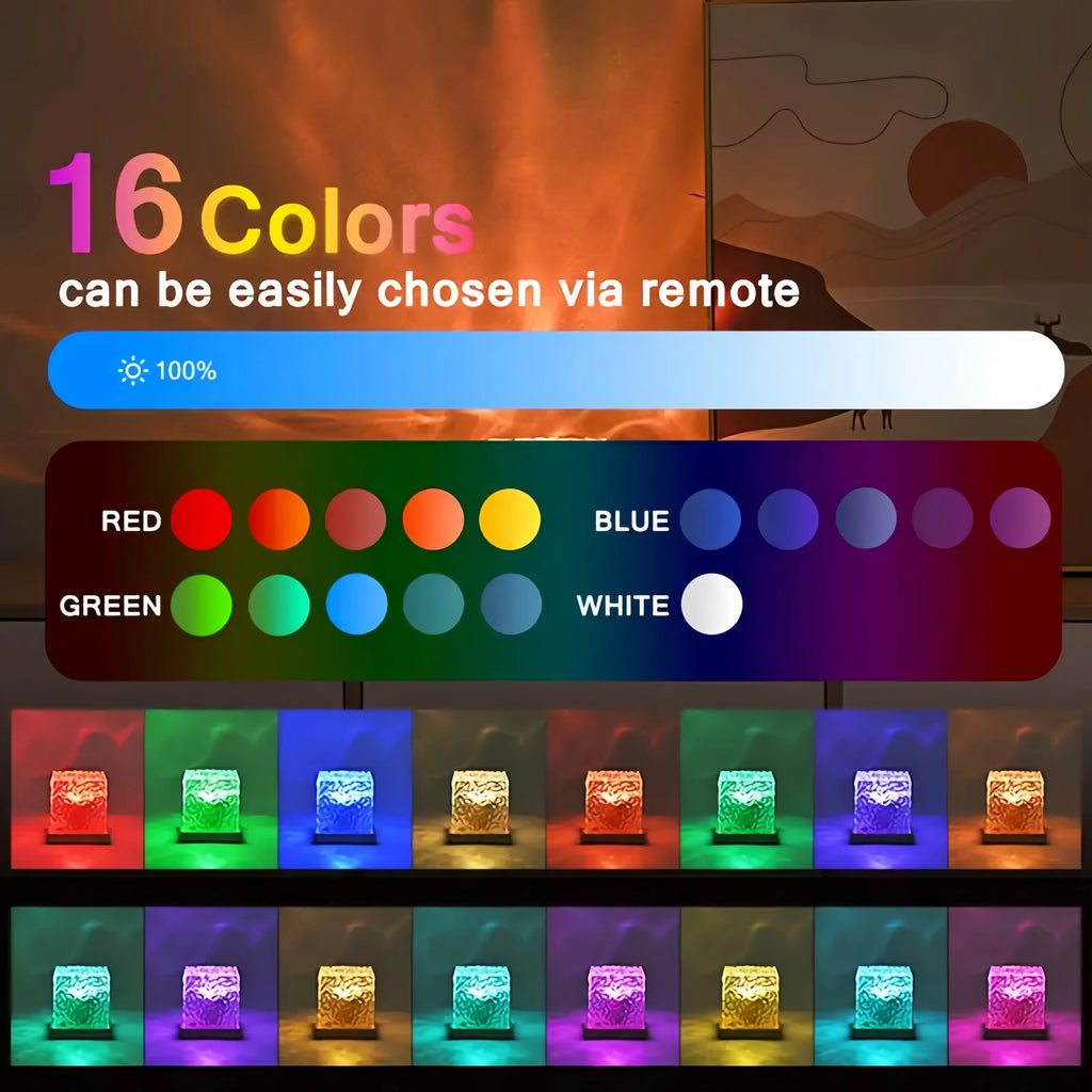 Lampe Projecteur Océan & Aurore Boréale – Effet Ondes d’Eau RGB, 16 Couleurs, Télécommande, Veilleuse LED USB pour Chambre, Salon & Bureau